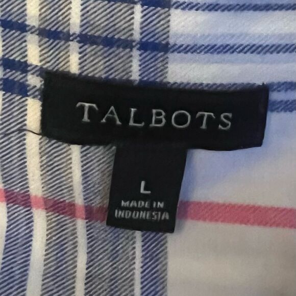 Talbots Button Down Plaid Shirt Size Large 100% Cotton White Blue Red - Picture 8 of 8